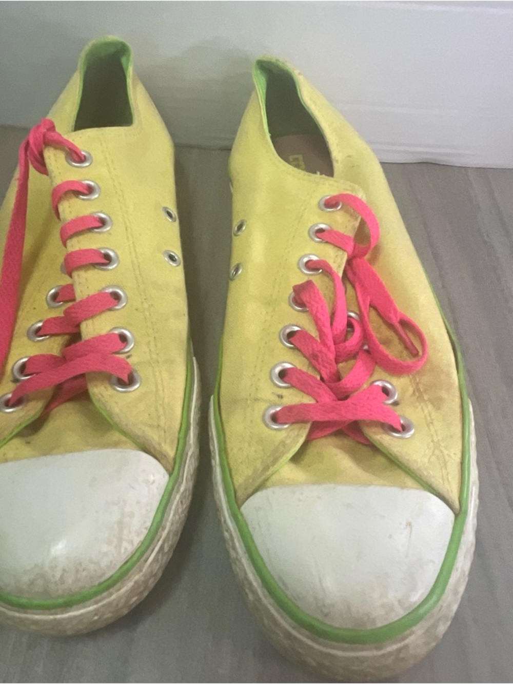 Converse Yellow Canvas Sneakers with Hot Pink Laces